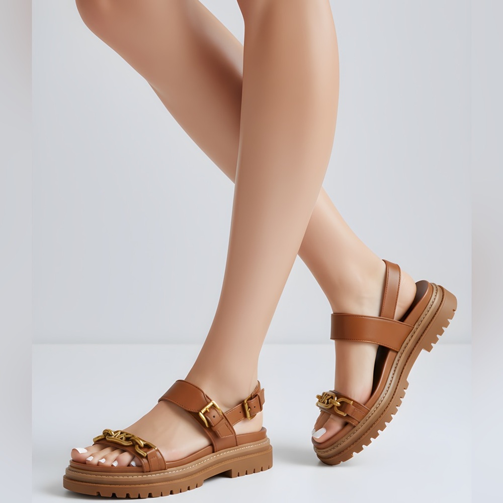 Michael Kors Kailey Lug Flat Sandal Luggage 8.5 M